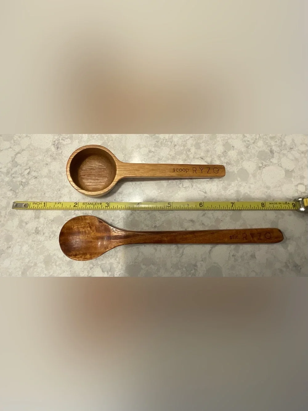 NWOT RYZE Acacia Wood Canister, Scoop, and Spoon 3 Piece Set